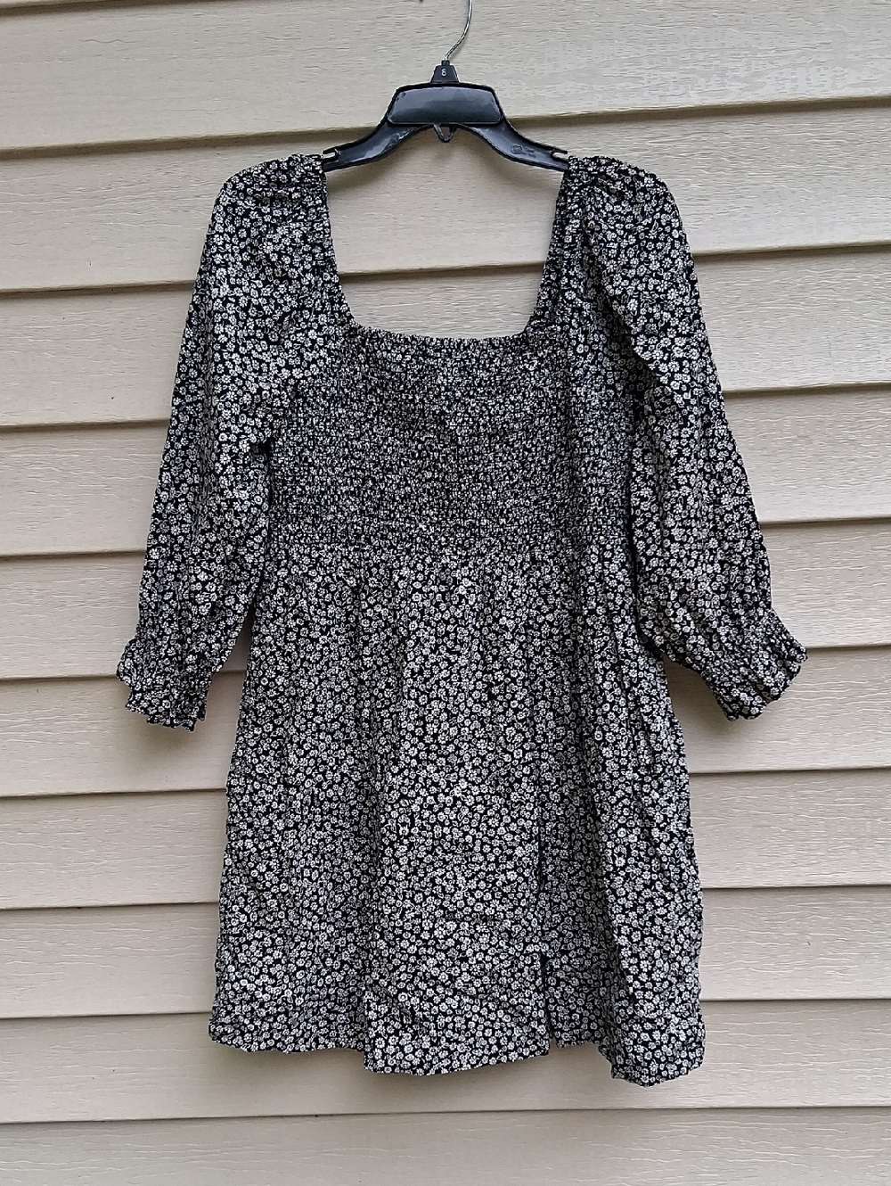 Madewell Black Floral Smocked Square-Neck Mini Dress - Picture 1 of 14